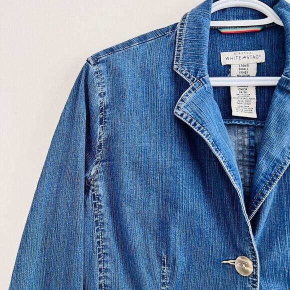 🎉Clearance🎉White Stag Stretch Blue Fitted Denim Stretchy Jean Jacket ~ Size 4 - Picture 3 of 8